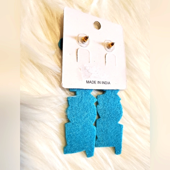 NEW Western Turquoise Cowgirl Beaded Shimmer Hat Earrings Star detail - Picture 7 of 8